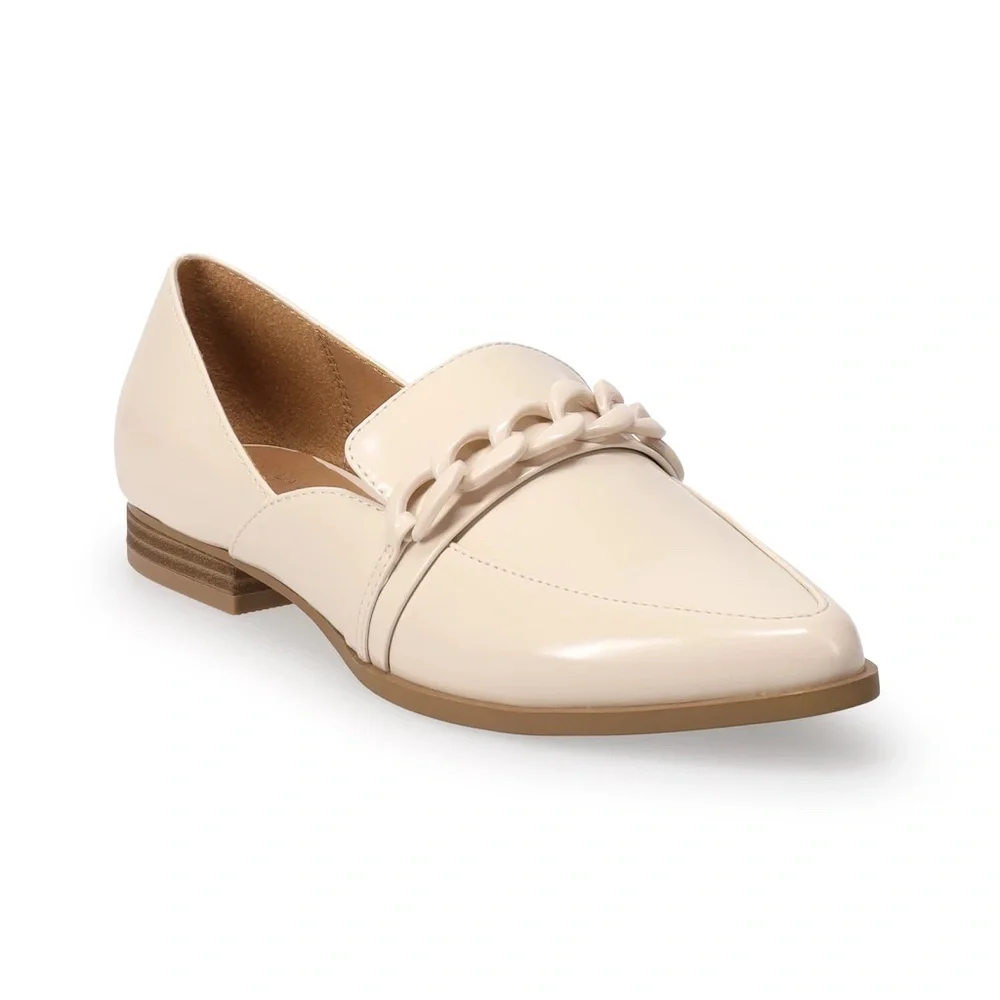 LC Lauren Conrad Cream Patent Leather Loafers with Chain Detail DEMII sz 11